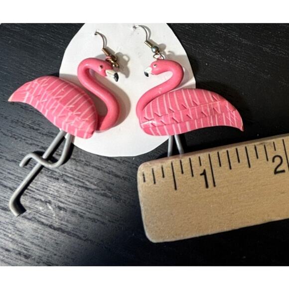 Flamingo Pierced Earrings‎ 1980's Pink and Gray Artisan Jewelry Fun - Picture 4 of 6